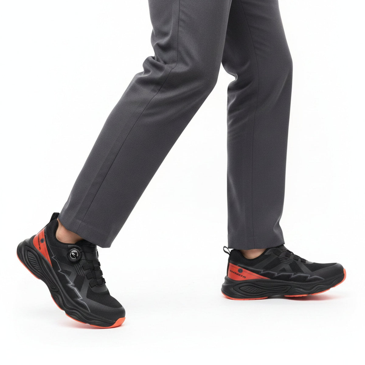 RewanPro ForcePro – buty robocze S3, czarno-pomarańczowe, krok, widok z boku