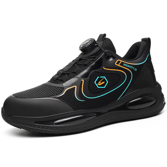 RewanPro Apex wodoodporne buty robocze czarno-turkusowe, widok z boku