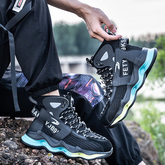 Buty robocze Camelon S1 high-top szare na leśnej ścieżce, użycie trekkingowe