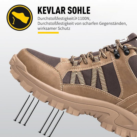 RewanPro Dominator - podeszwa kevlar: test deski z gwoździami na beżowym bucie, antyprzebiciowa