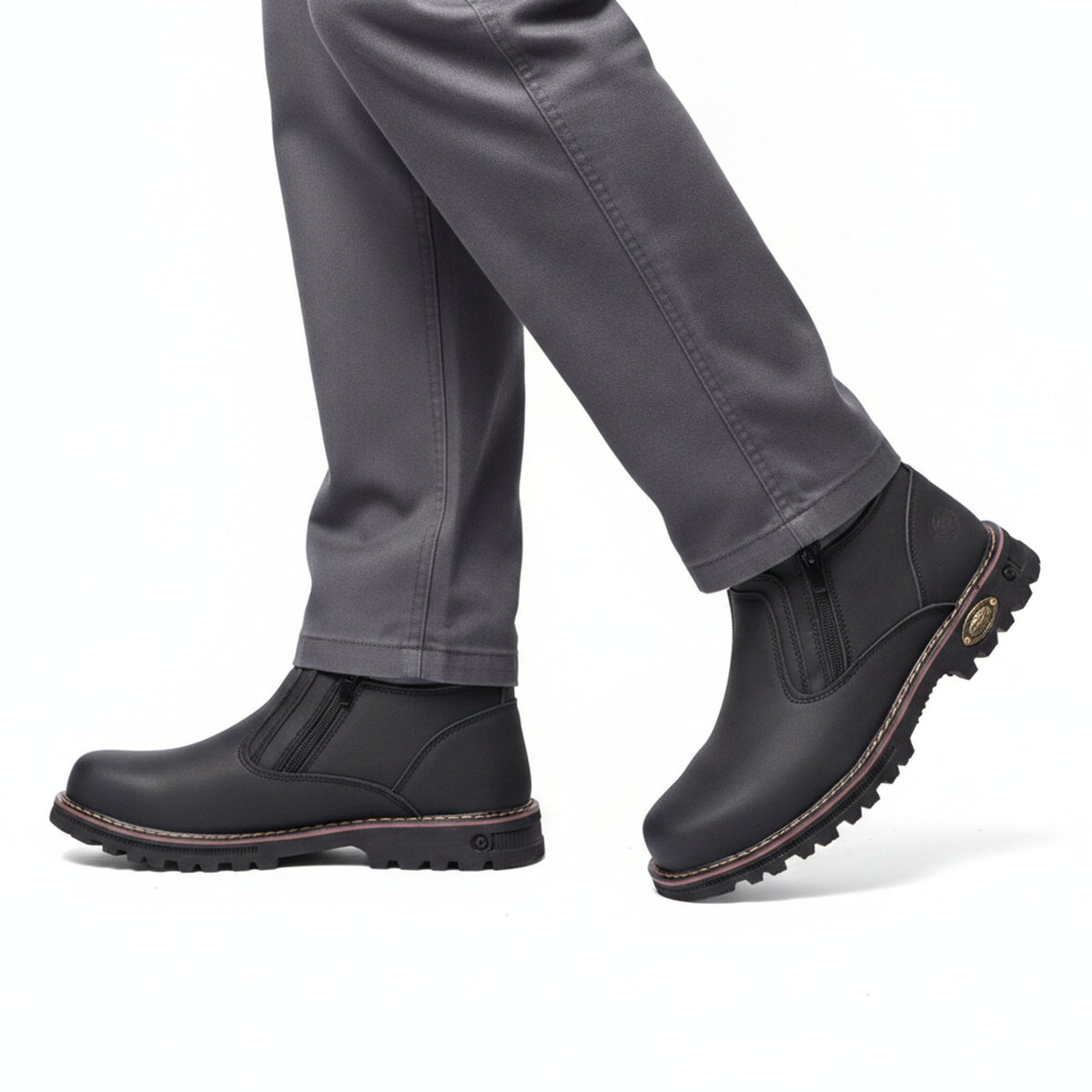RewanPro Evo – buty robocze S3, czarne, krok, widok z boku