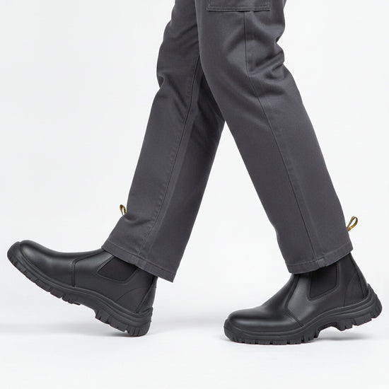 RewanPro Frex G – wsuwane buty robocze S3, czarne, krok, widok z boku