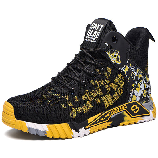 But roboczy Graffiti high-top czarno-żółty, letni, widok z boku
