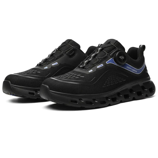 RewanPro GripX czarne buty robocze z niebieskimi detalami i odporną na uderzenia podeszwą