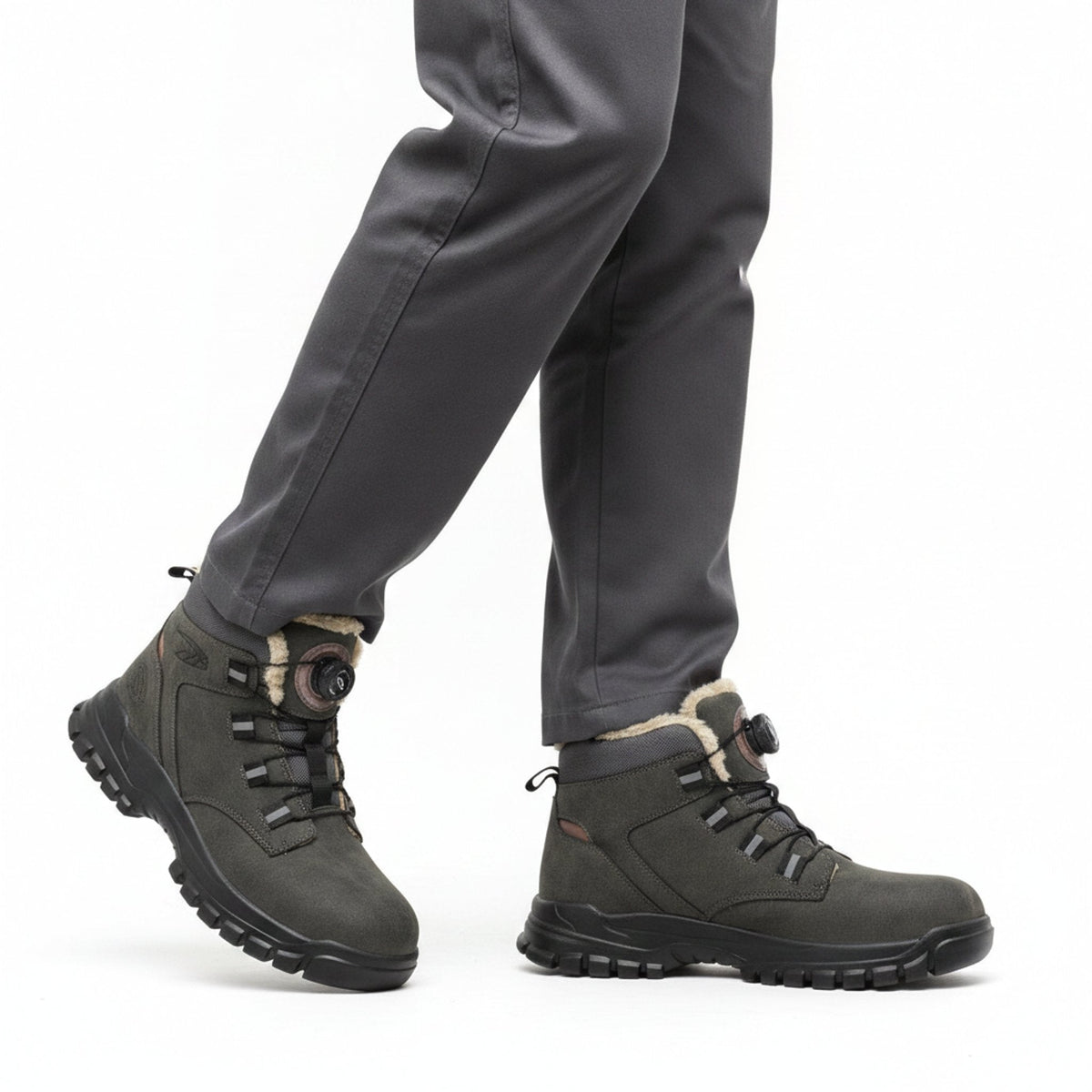 RewanPro Knob – zimowe buty robocze S3, szare, krok, widok z boku