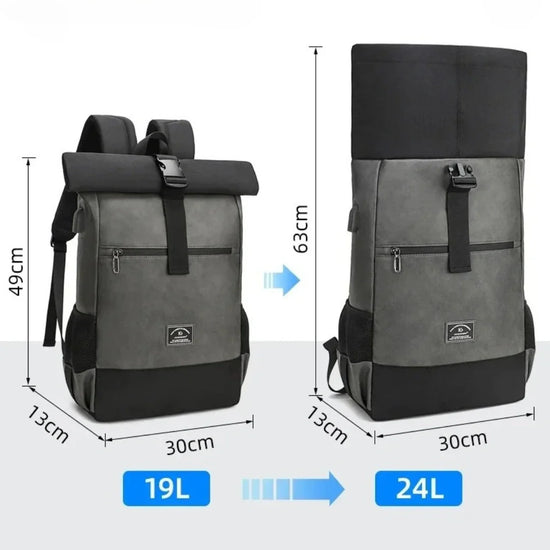 RewanPro Kodger Bergen - grafika wymiarów: plecak roll-top z wysokością 45–55 cm