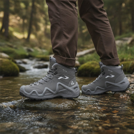 RewanPro Mount 2.0 – ocieplane buty trekkingowe, szare, przejście przez strumień