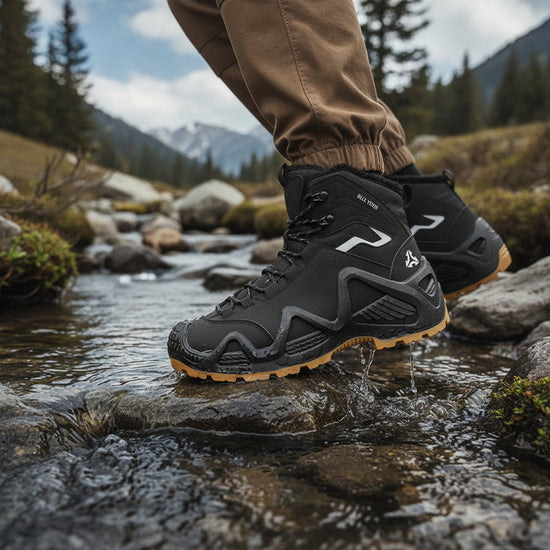 RewanPro Mount 2.0 – ocieplane buty trekkingowe, czarne, przejście przez strumień