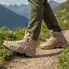 RewanPro Mount 2.0 – ocieplane buty trekkingowe, beżowe, krok na szlaku, widok z boku