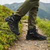 RewanPro Mount – buty trekkingowe, czarne, krok na szlaku, widok z boku