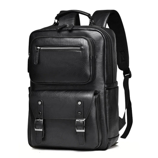 RewanPro Pragger - plecak 25 L czarny, widok z przodu, eko-skóra, elegancki