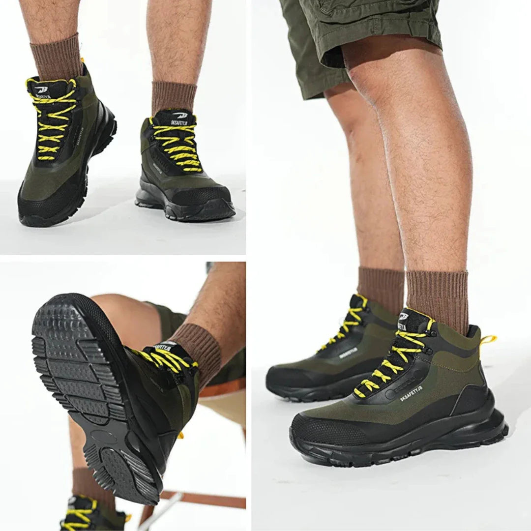 RewanPro Ranger S3 - zimowe buty piaskowo-czarne noszone, zastosowanie outdoor na placu budowy