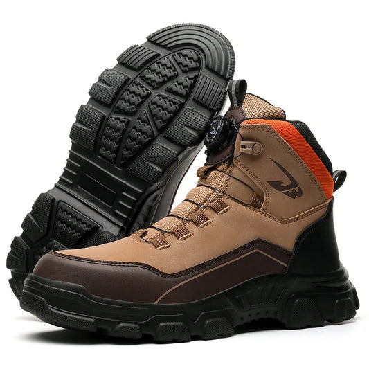 RewanPro S3 stalowe buty robocze brązowe – widok 3/4 z uniesioną podeszwą bieżnikową