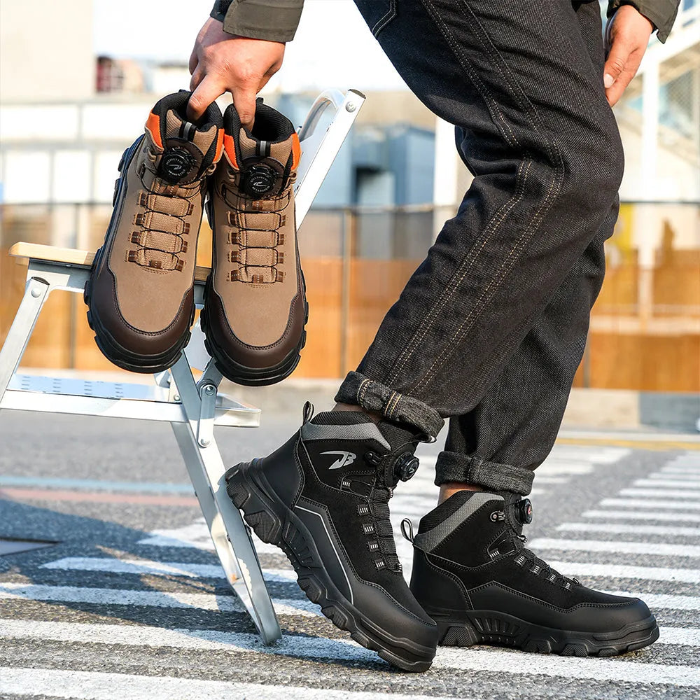 RewanPro S3 stalowe buty robocze czarne na stopie – widok z boku podczas chódu