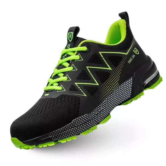 RewanPro S70 buty robocze S1P, czarno-zielone, sportowa wersja – widok z boku