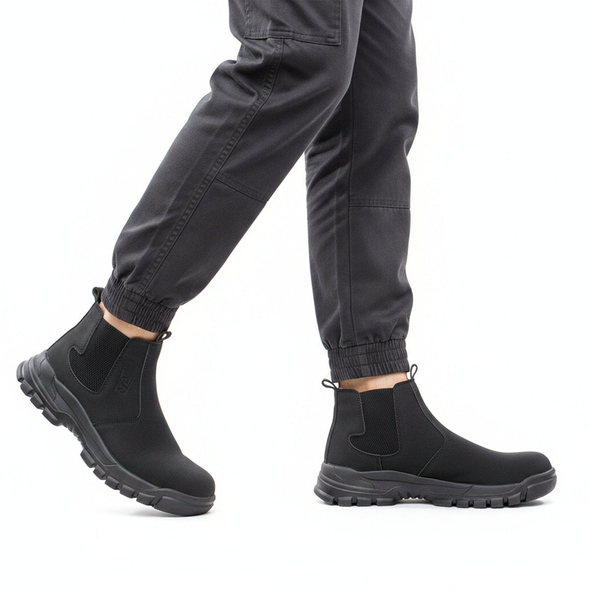 RewanPro Velar – wodoodporne buty robocze S3, czarne, krok, widok z boku