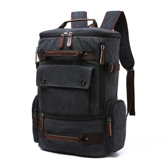 RewanPro Vulcan - plecak vintage canvas czarny, widok 3/4 z przodu