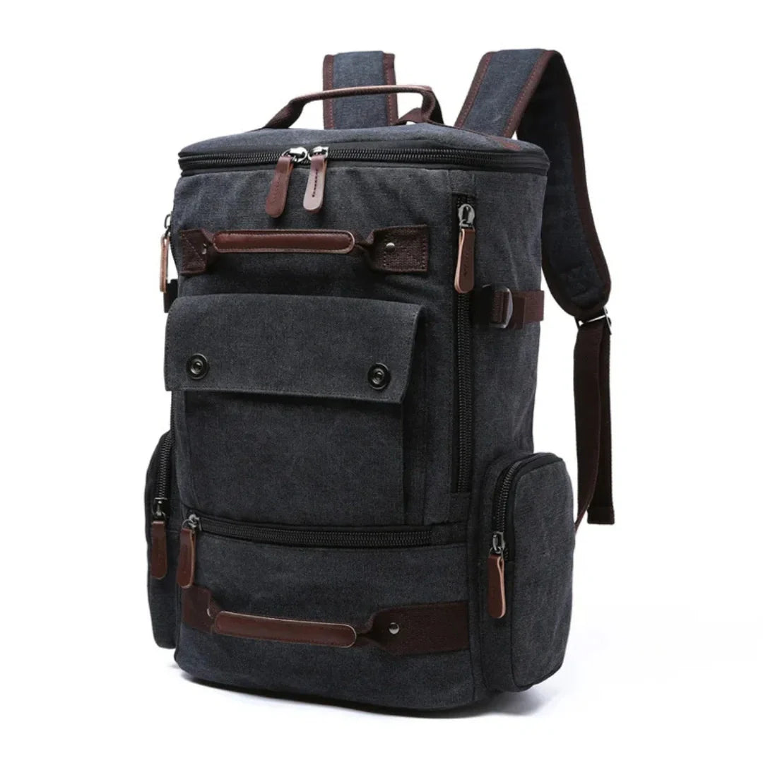 RewanPro Vulcan - plecak vintage canvas czarny, widok 3/4 z przodu