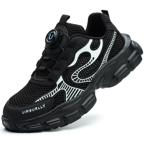 RewanPro Wonder damskie buty robocze czarne, widok studyjny z lewej, odblaskowa grafika fal