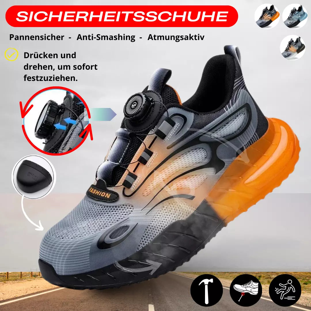 RewanPro Z1000 S1P buty robocze — zestawienie cech: pokrętło, podeszwa air, wkładka Kevlar