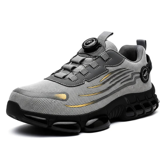 RewanPro Z90 buty robocze, zbliżenie, ukośny widok z przodu, szare, ze stalowym podnoskiem