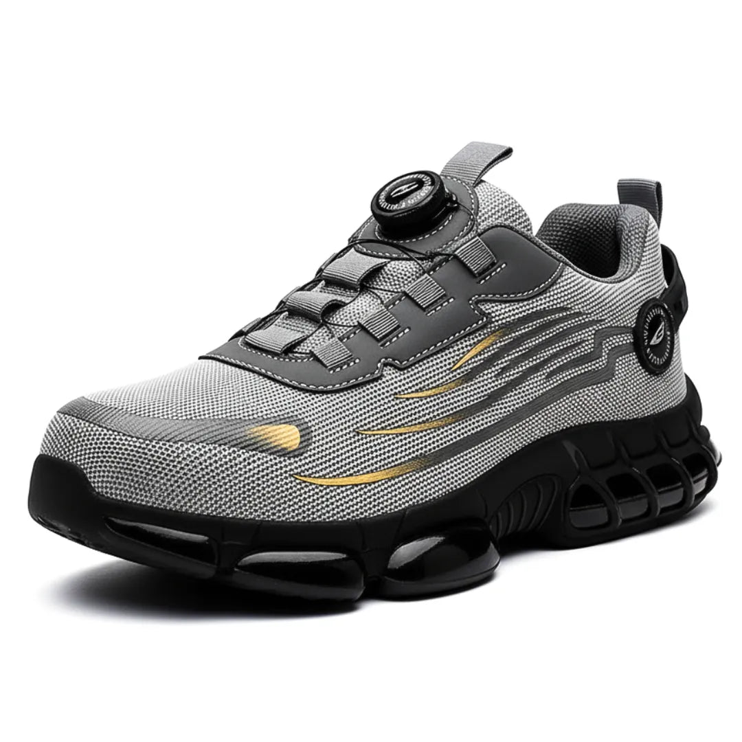 RewanPro Z90 buty robocze, zbliżenie, ukośny widok z przodu, szare, ze stalowym podnoskiem