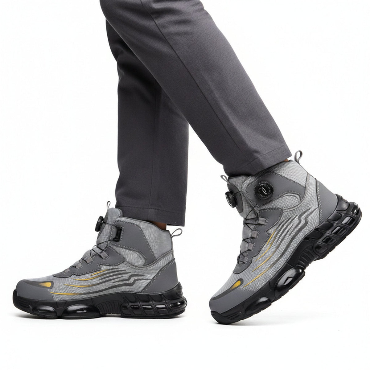 RewanPro Z91 – zimowe buty robocze S1P, szare, krok, widok z boku