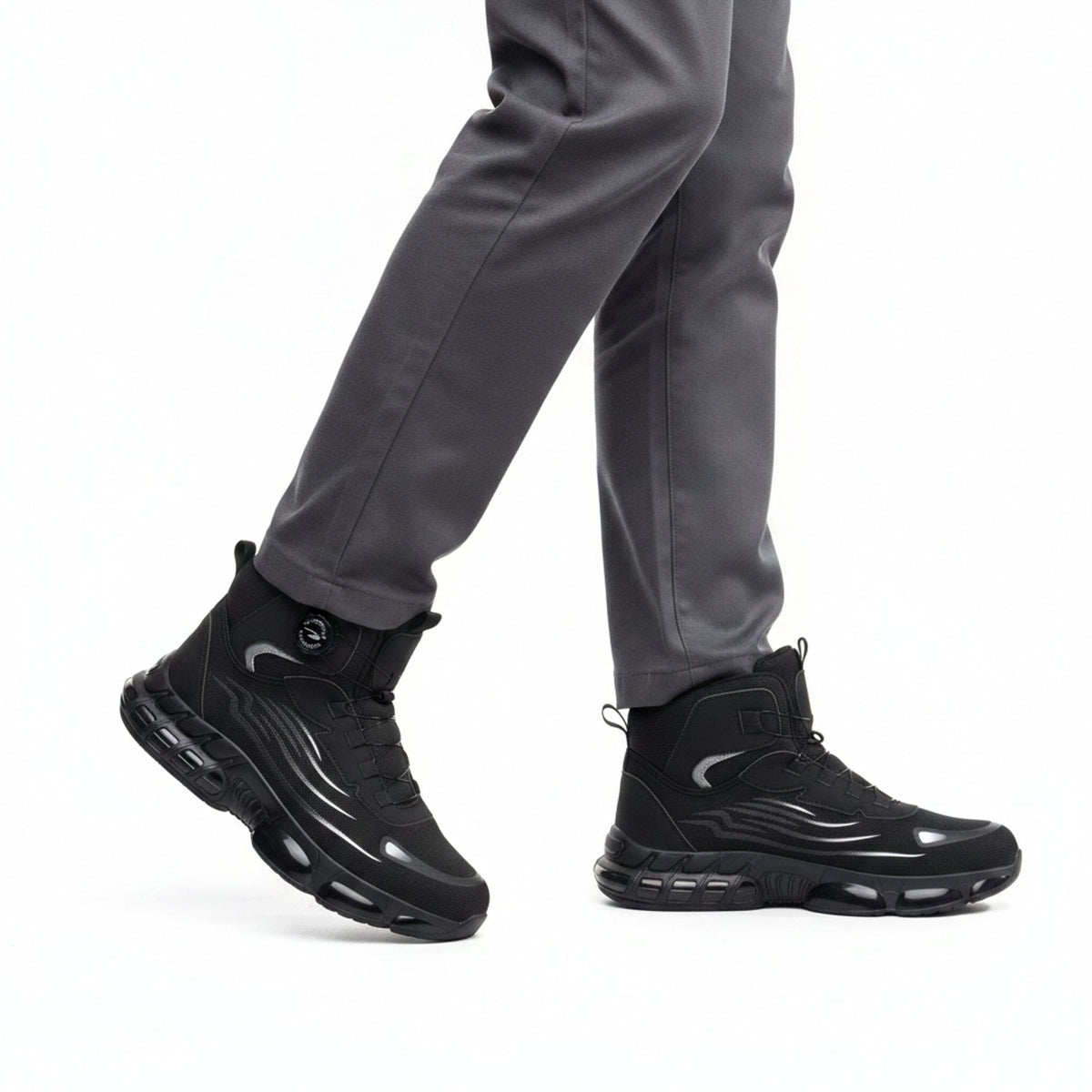 RewanPro Z91 – zimowe buty robocze S1P, czarne, krok, widok z boku