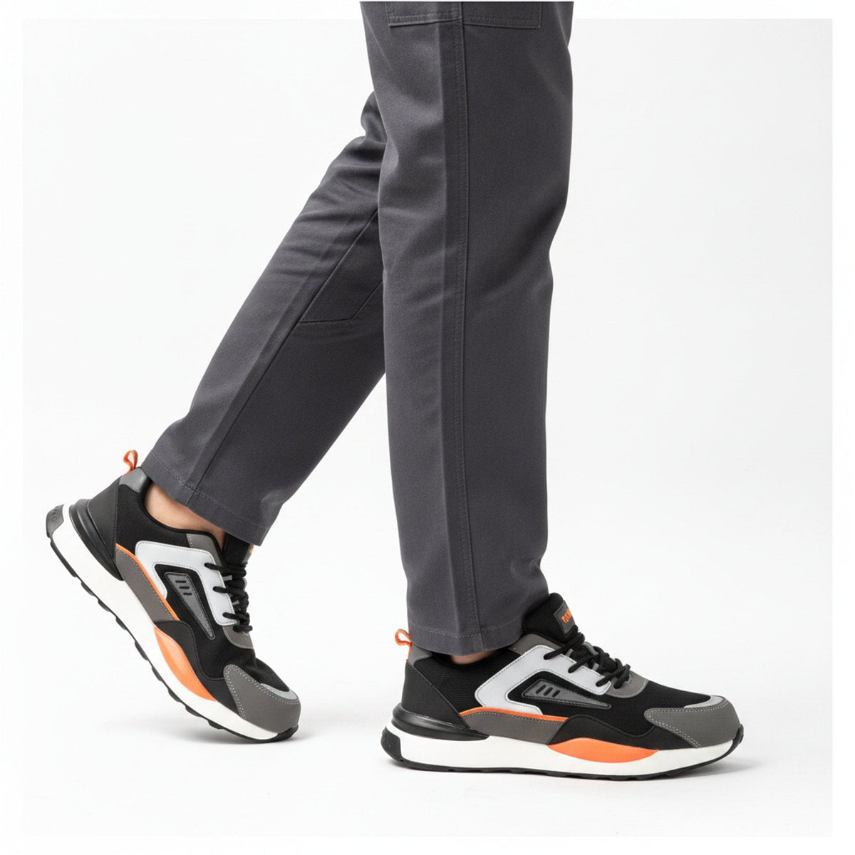 RewanPro Grunding – lekkie buty robocze S3, czarno-szare, krok, widok z boku