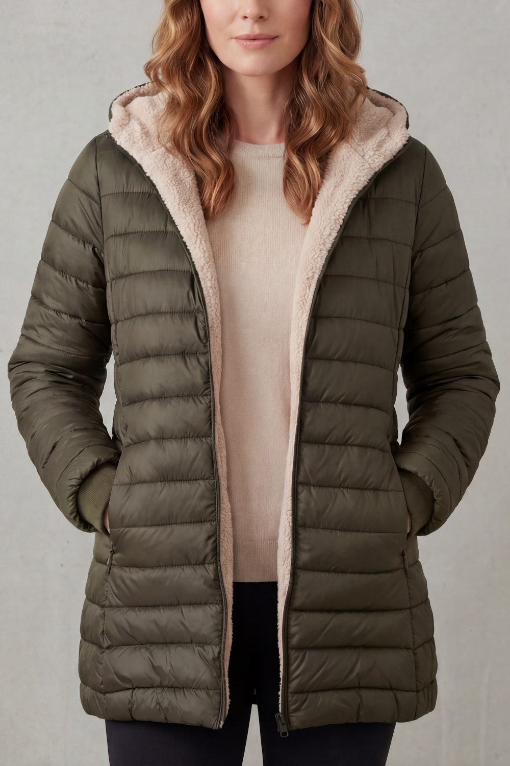 Damska kurtka puchowa z kapturem i polarem – zdjęcie 4