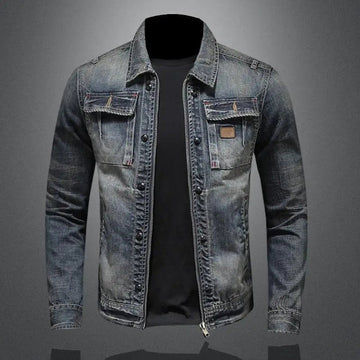 Męska kurtka jeansowa trucker sprana vintage – widok z przodu