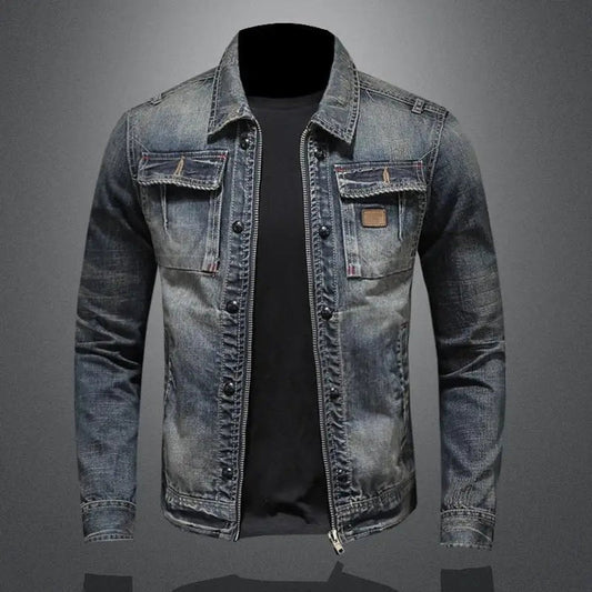Męska kurtka jeansowa trucker sprana vintage – widok z przodu