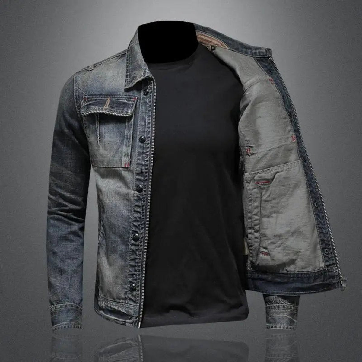 Męska kurtka jeansowa trucker sprana vintage – zdjęcie 2