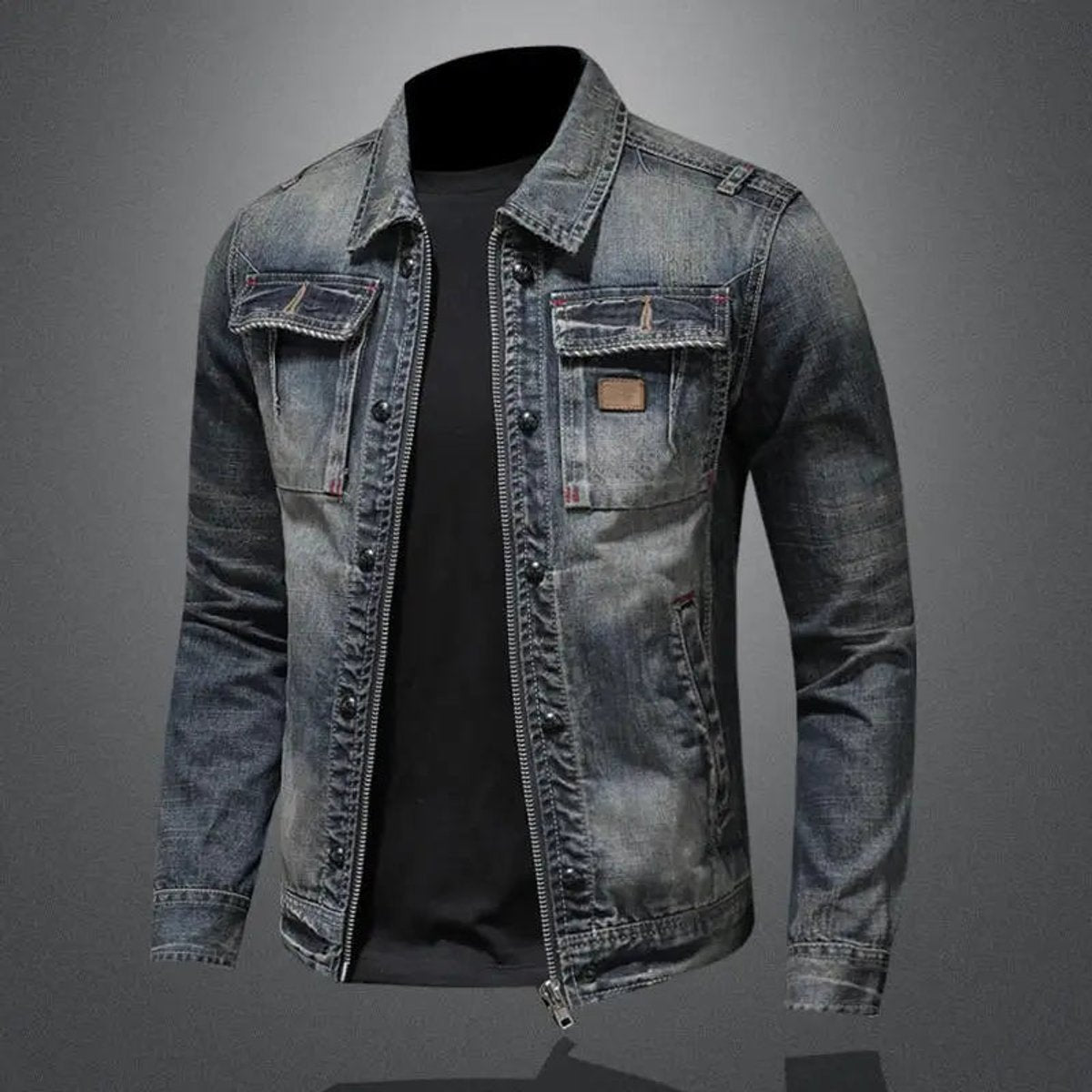 Męska kurtka jeansowa trucker sprana vintage – zdjęcie 3